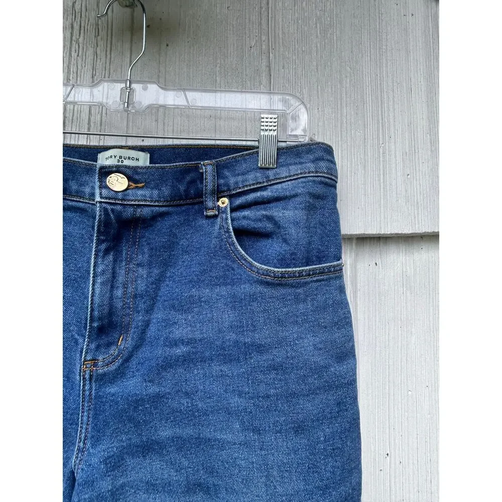 Tory Burch Cropped Jeans Mid-Rise‎ Stretch Medium Wash Denim Size 30